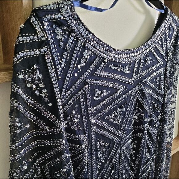 Aidan Mattox Elegant Formal Navy Sequin Dress Size 6 - Picture 8 of 15